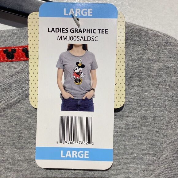 Disney Women's Gray Minnie Mouse Heather Graphic T-Shirt Size Large NWT - Picture 3 of 9